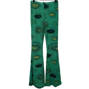 Shein Women Wide Leg Bell Bottom Pants Green Retro Beach Cover Up Size Large